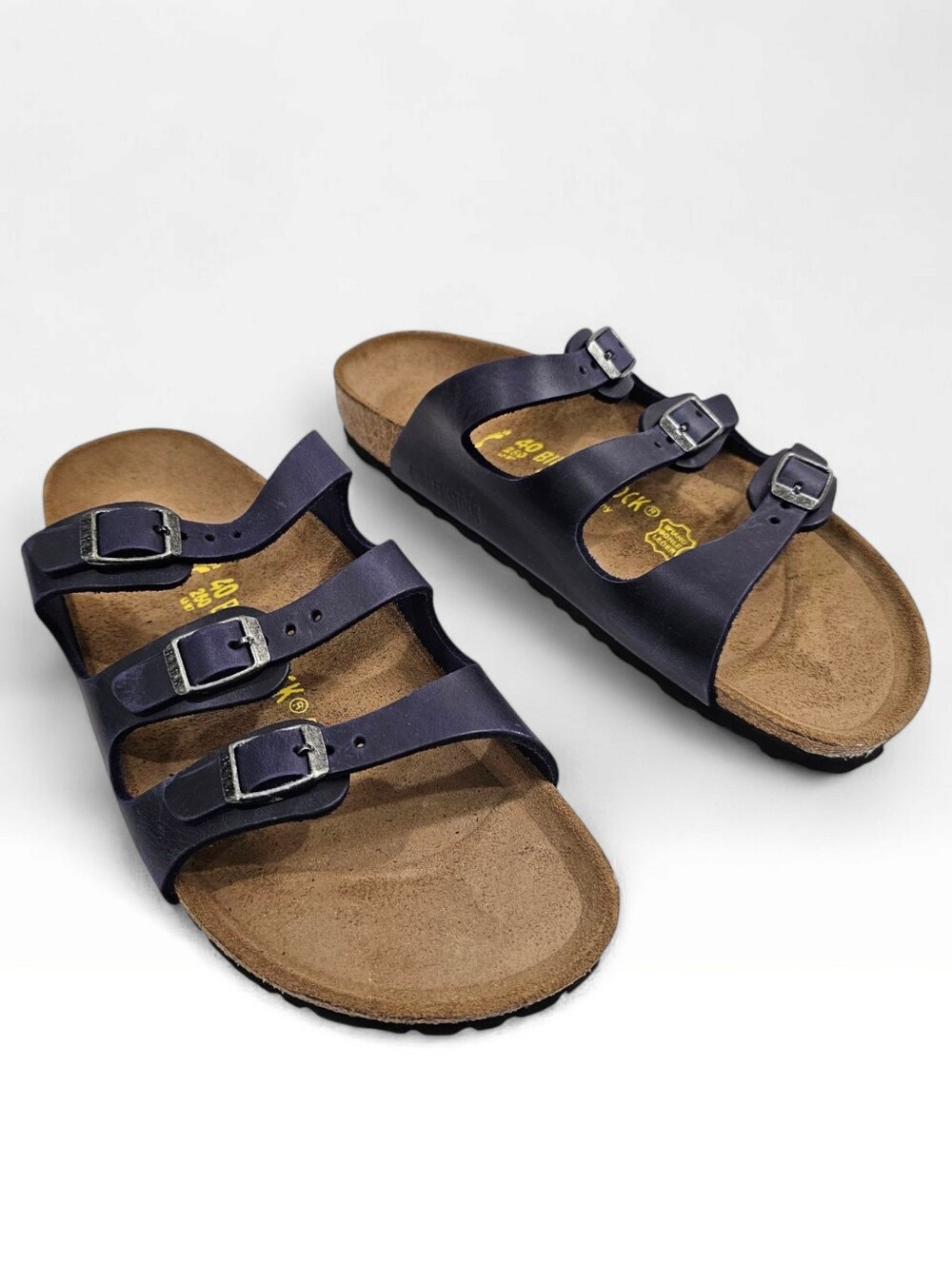 BIRKENSTOCK Florida Unisex Navy Blue Leather 3 Straps Sandals 40/Women 9-9.5M